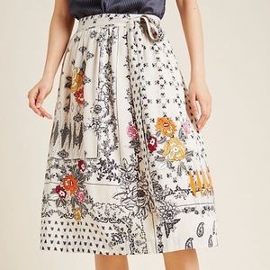 Anthropologie Devi Embroidered Midi Skirt M